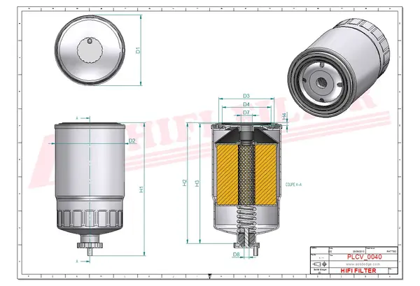 Rysunek wymiarowy Filtr paliwa SN 80027