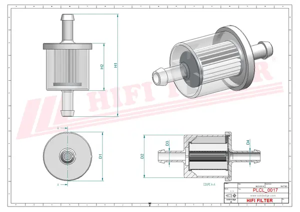 Rysunek wymiarowy Filtr paliwa SN 80533