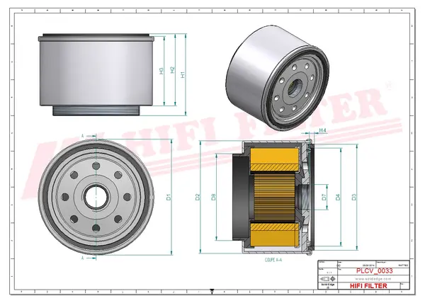 Rysunek wymiarowy Filtr paliwa SN 901210