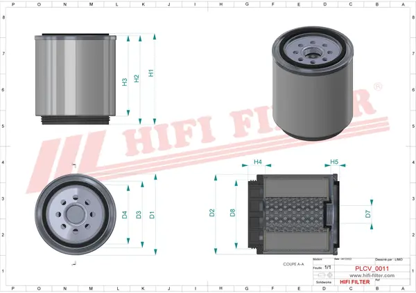 Rysunek wymiarowy Filtr paliwa SN 909010