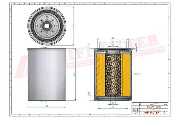 Rysunek wymiarowy Filtr paliwa SN 920710