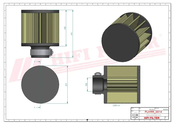 Rysunek wymiarowy Filtr powietrza HR 037401
