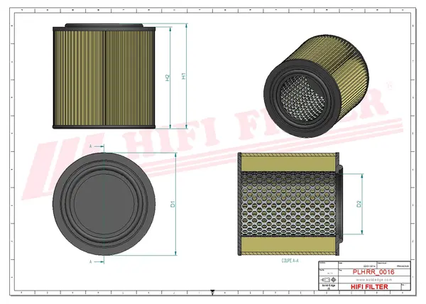 Rysunek wymiarowy Filtr powietrza HR 16674