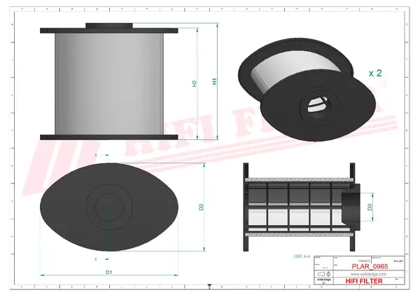 Rysunek wymiarowy Filtr powietrza KAO 7061