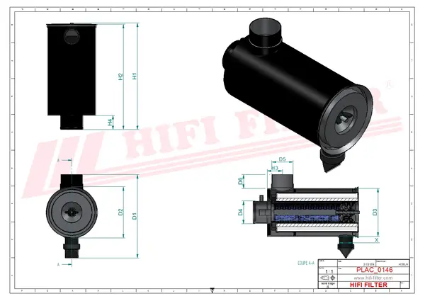 Rysunek wymiarowy Filtr powietrza kompletny SAH 01B06ADM002