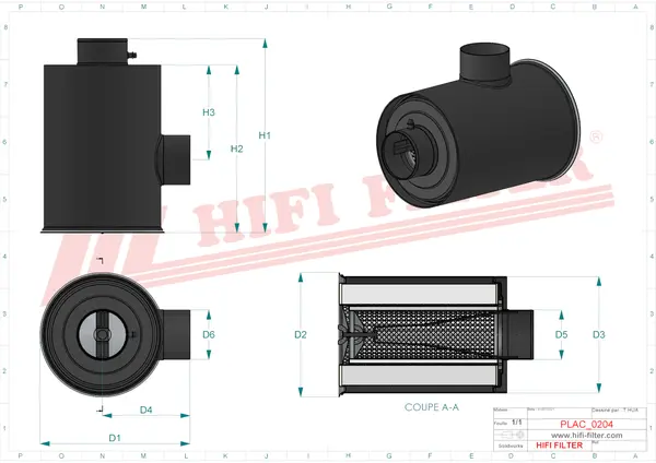 Rysunek wymiarowy Filtr powietrza kompletny SAH 01B12ADM001