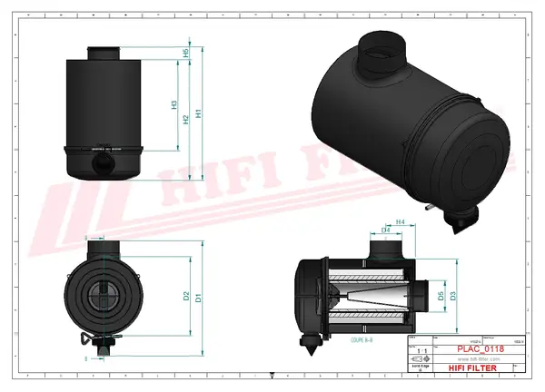 Rysunek wymiarowy Filtr powietrza kompletny SAH 01B12ADM004
