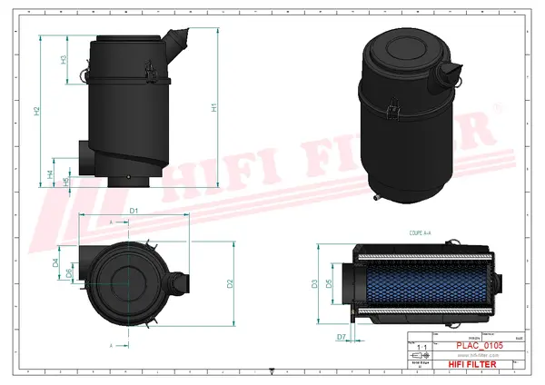 Rysunek wymiarowy Filtr powietrza kompletny SAH 01C07ADP002