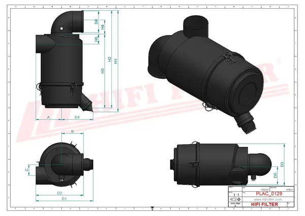 Rysunek wymiarowy Filtr powietrza kompletny SAH 01C07AMP001
