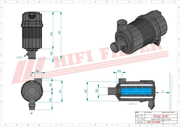 Rysunek wymiarowy Filtr powietrza kompletny SAH 01C08ADP004