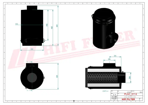Rysunek wymiarowy Filtr powietrza kompletny SAH 01C13SDH001