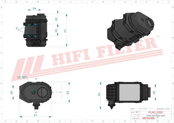 Rysunek wymiarowy Filtr powietrza kompletny SAH 01D14AEP005