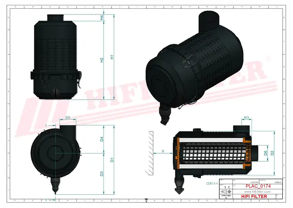 Rysunek wymiarowy Filtr powietrza kompletny SAH 02C08ADP004