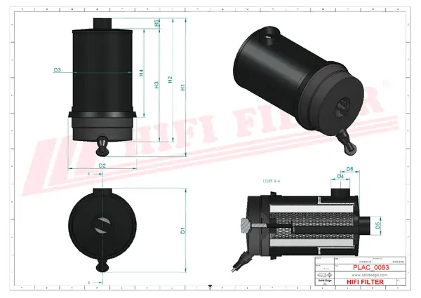 Rysunek wymiarowy Filtr powietrza kompletny SAH 03B08ADH001