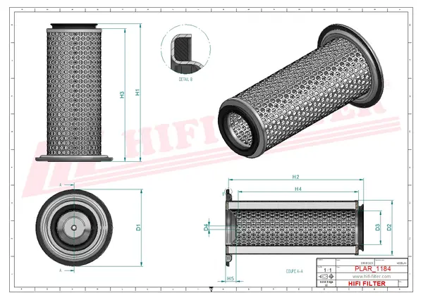 Rysunek wymiarowy Filtr powietrza SA 10021