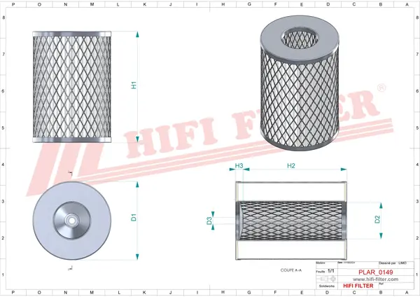 Rysunek wymiarowy Filtr powietrza SA 10304