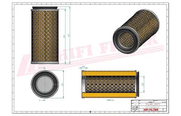 Rysunek wymiarowy Filtr powietrza SA 10443