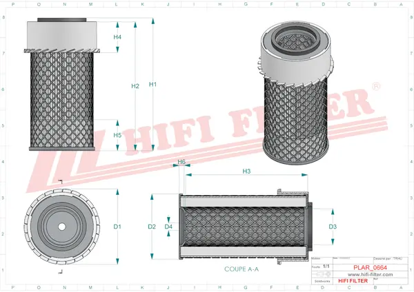 Rysunek wymiarowy Filtr powietrza SA 10769 K