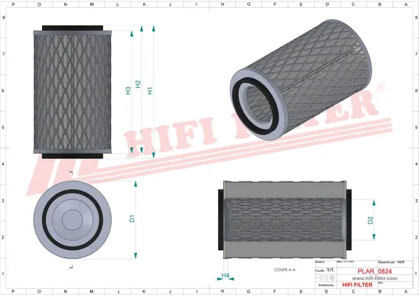 Rysunek wymiarowy Filtr powietrza SA 10836