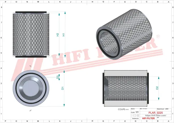 Rysunek wymiarowy Filtr powietrza SA 10916