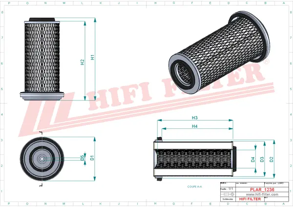 Rysunek wymiarowy Filtr powietrza SA 11552