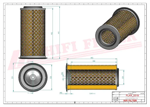 Rysunek wymiarowy Filtr powietrza SA 11591