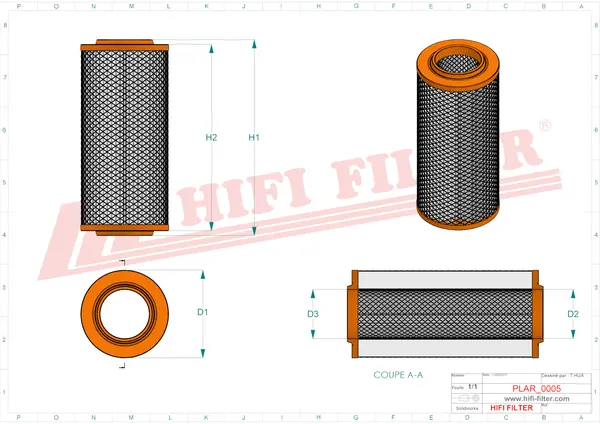 Rysunek wymiarowy Filtr powietrza SA 11601