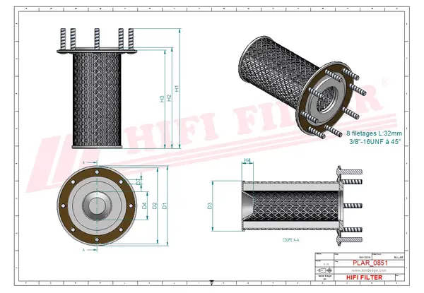 Rysunek wymiarowy Filtr powietrza SA 11610