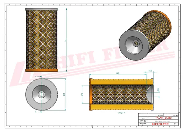 Rysunek wymiarowy Filtr powietrza SA 11626