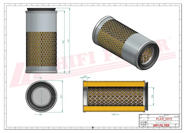 Rysunek wymiarowy Filtr powietrza SA 11633