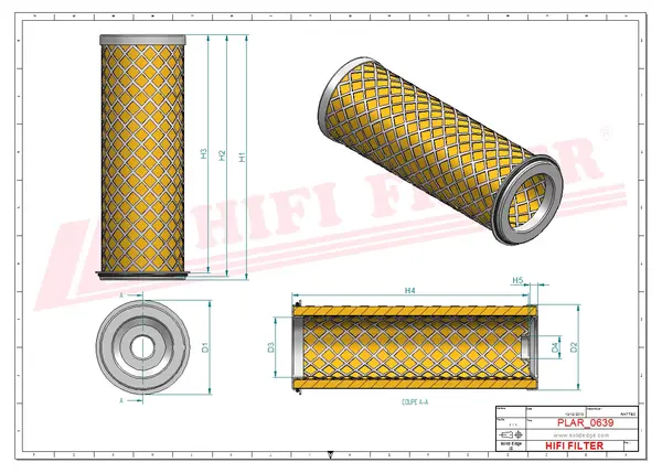 Rysunek wymiarowy Filtr powietrza SA 11637