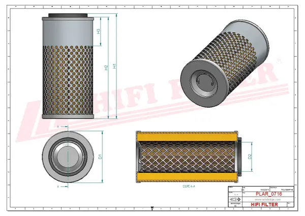 Rysunek wymiarowy Filtr powietrza SA 11644