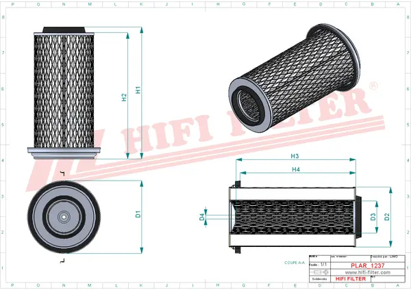 Rysunek wymiarowy Filtr powietrza SA 11751