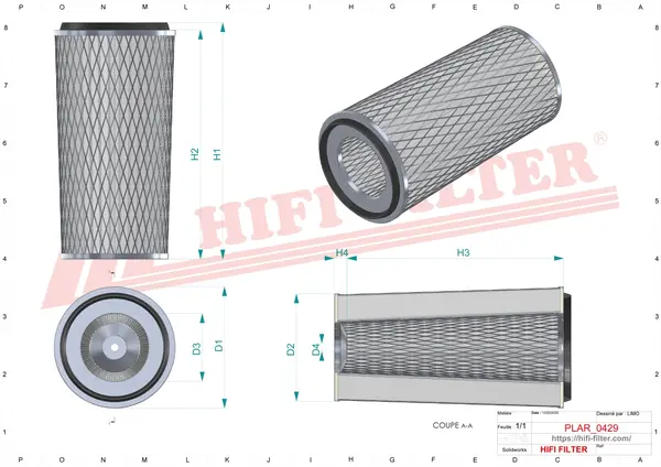 Rysunek wymiarowy Filtr powietrza SA 11763