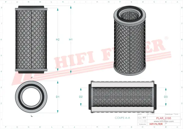 Rysunek wymiarowy Filtr powietrza SA 12328
