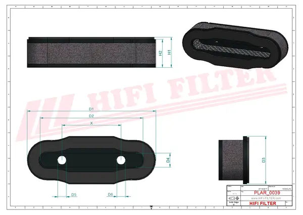 Rysunek wymiarowy Filtr powietrza SA 12357