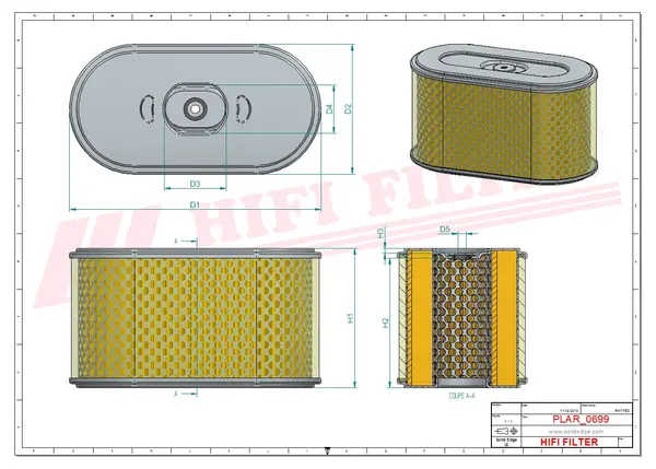 Rysunek wymiarowy Filtr powietrza SA 12406