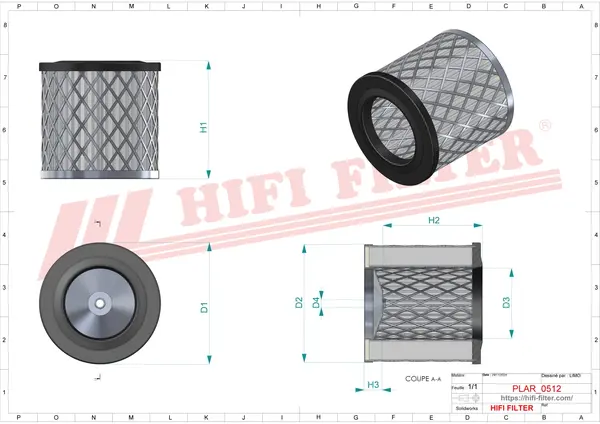 Rysunek wymiarowy Filtr powietrza SA 12450