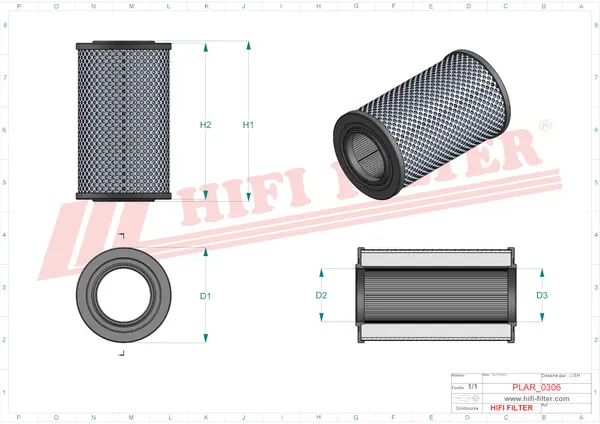 Rysunek wymiarowy Filtr powietrza SA 12527