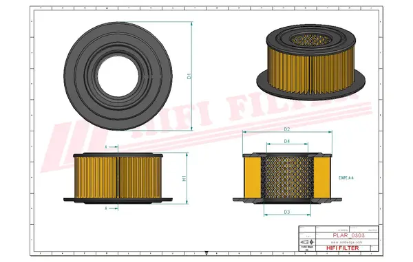 Rysunek wymiarowy Filtr powietrza SA 12573
