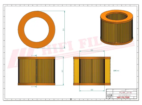 Rysunek wymiarowy Filtr powietrza SA 12651