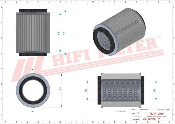 Rysunek wymiarowy Filtr powietrza SA 12866