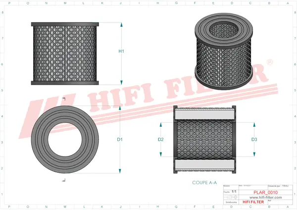 Rysunek wymiarowy Filtr powietrza SA 13974