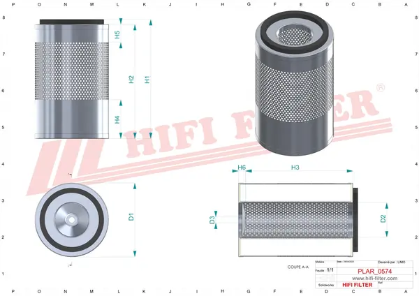 Rysunek wymiarowy Filtr powietrza SA 14014