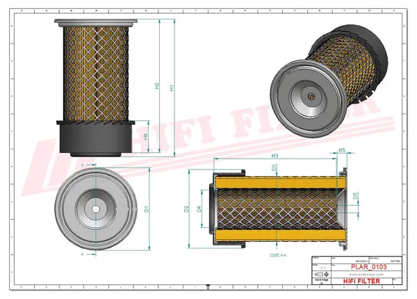 Rysunek wymiarowy Filtr powietrza SA 14452 K