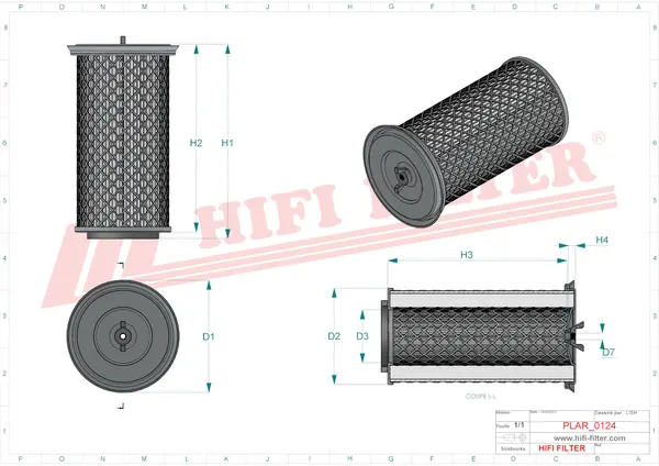 Rysunek wymiarowy Filtr powietrza SA 14703