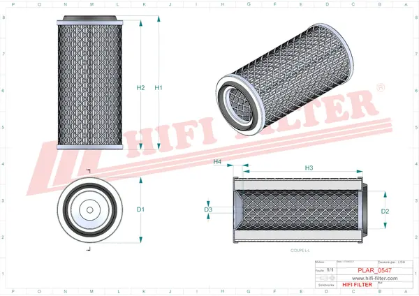 Rysunek wymiarowy Filtr powietrza SA 14755