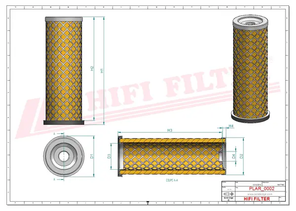 Rysunek wymiarowy Filtr powietrza SA 14767