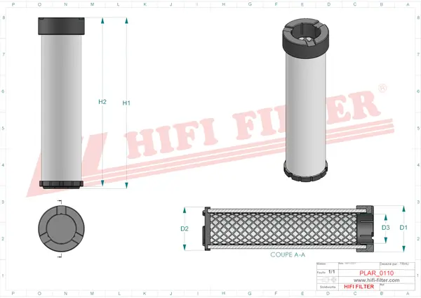 Rysunek wymiarowy Filtr powietrza SA 160102