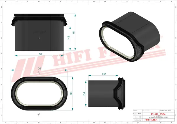 Rysunek wymiarowy Filtr powietrza SA 160164
